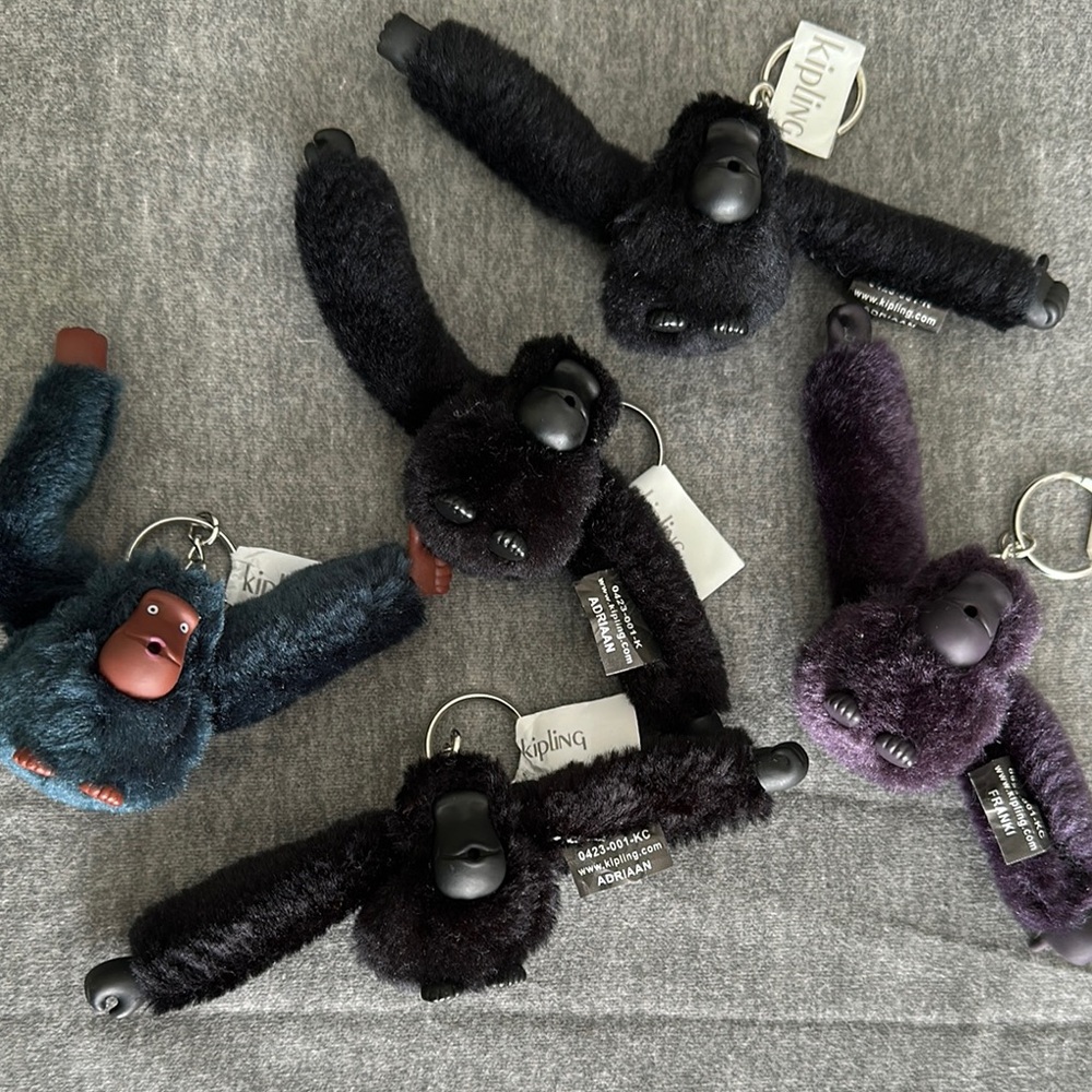 Kipling Black and Purple Plush Keychains